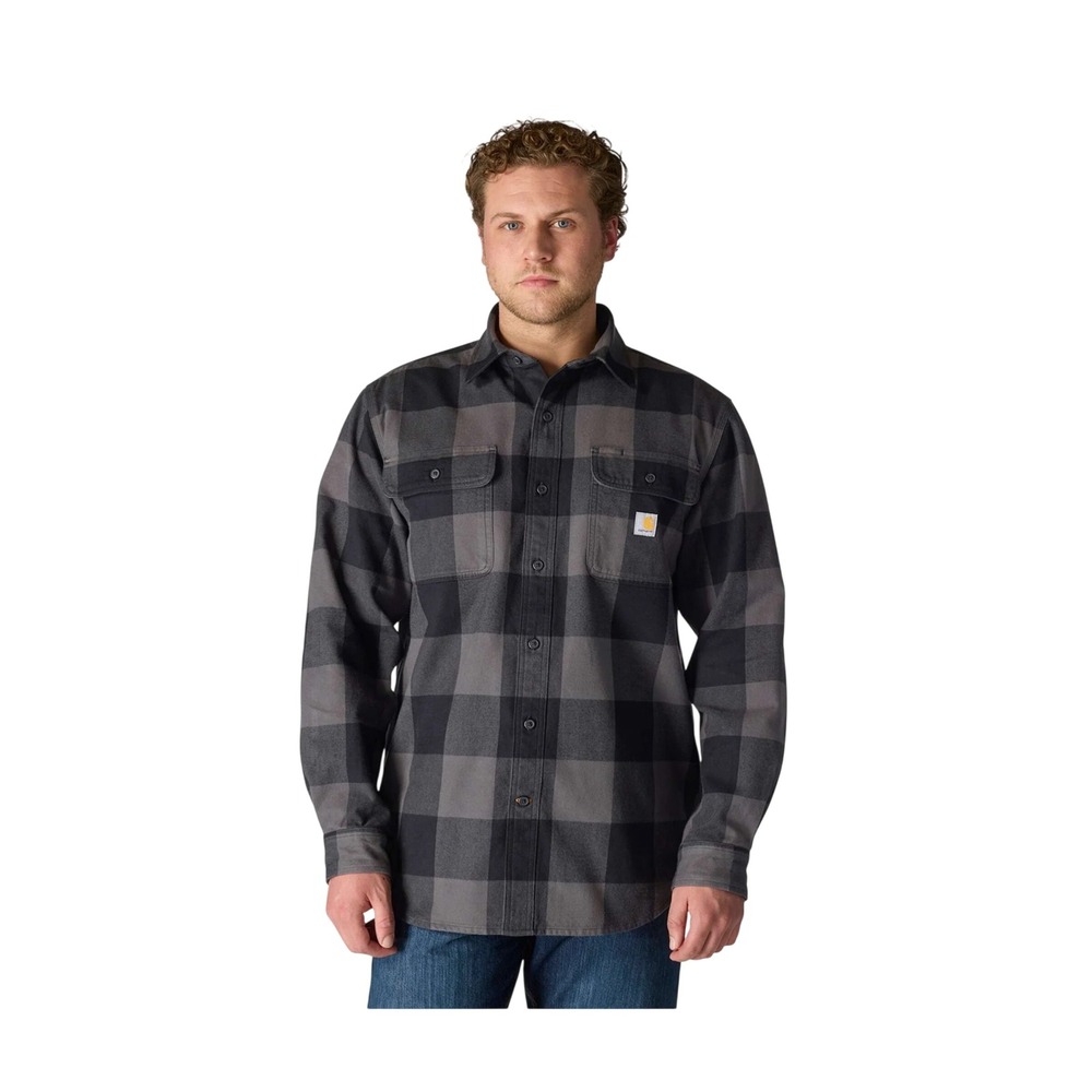 Carhartt Mens 2XL Loose Fit Heavyweight Flannel Long Sleeve Plaid Shirt Gravel - Picture 1 of 15